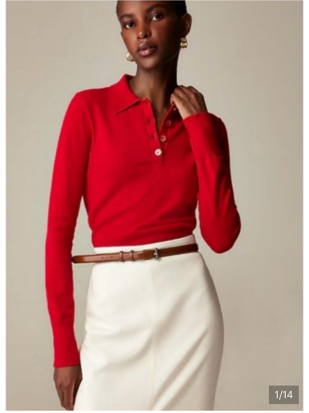 J. Crew Red Long-Sleeve Polo Knit Top